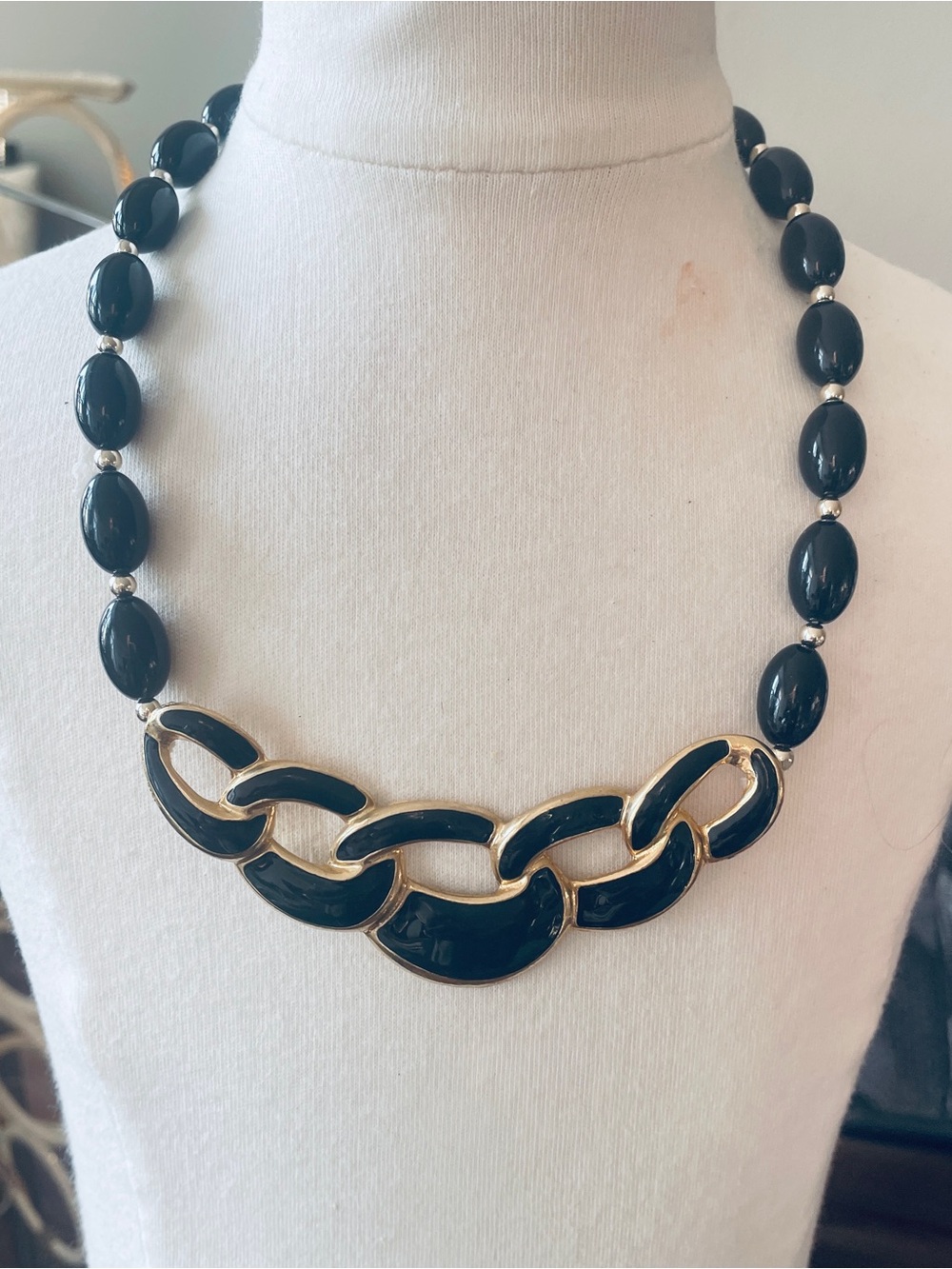 Black Enamel Chain-Link Necklace - Women Jewelry